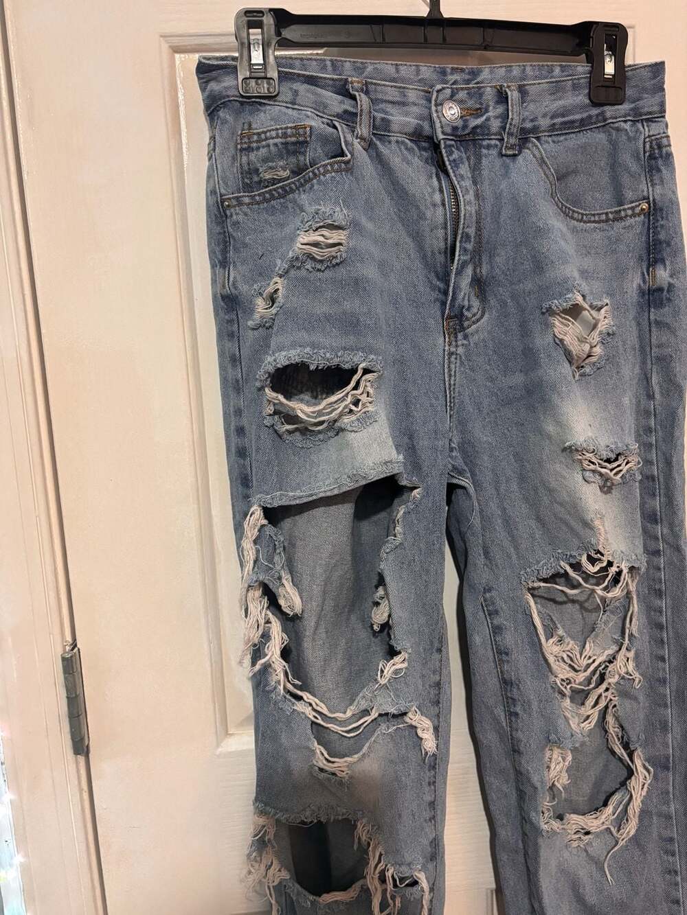 SHEIN Distressed Light Wash High Rise Straight Leg Jeans 6